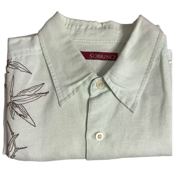 VTG Sobrino Men Bamboo Embroidered Button-Up Shirt Size L Lt Green - Picture 15 of 16